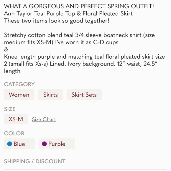 SET Ann Taylor set matching floral skirt and 3/4 sleeve XS-M purple blue - Picture 9 of 9